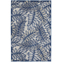 3 x 4 ft. Ivory & Navy Floral Non Skid Indoor & Outdoor Rectangle Area Rug - Ivory and Blue - 0.25in. H x 32in. W x 48in. D