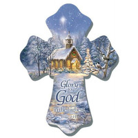 Chapel in the Sno with Glory to God Wall Cross - 6 x 8 in.