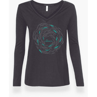 Womens Against The Current- Long Sleeve V-Neck T-Shirt, Black Heather - Small