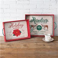 Wood Holiday Serving Trays - Set of 2