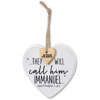 Heart Tag Immanuel Twine Hanger Christmas Ornament