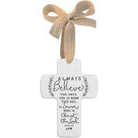 Cross Always Believe Ribbon Christmas Ornament