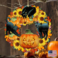 12 x 9 in. Halloween Cats Wreath Halloween Outdoor Decor Large Ornaments