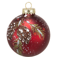 80 mm Glass Red with Pinecone Design Christmas Ornaments Ball, 6 Piece