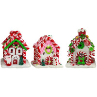 3.5 in. Battery-Operated Gingerbread LED Candy House Set - 3 Piece