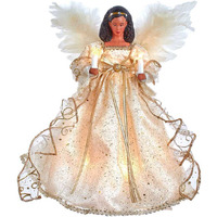 12 in. UL 10-Light Ivory & Gold African American Angel Treetop