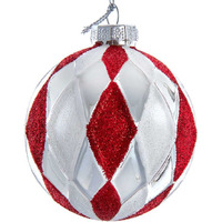 80 mm Glass Red, White & Silver Ball Ornament Set - 6 Piece