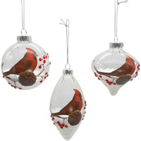 80 mm Glass Transparent Cardinal Ball, Onion & Teardrop Shaped Ornament Set - 3 Piece