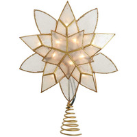 11.75 in. UL 10-Light Gold Tin Double Point Capiz Star Treetop