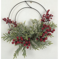 AI-FL7077-Q02 Glittered Green & Red Berries on Metal Form Wreath - Set of 2