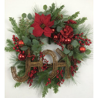 AI-FL7083-Q02 Christmas Themed Joy Wreath, Green, Red & Brown - Set of 2