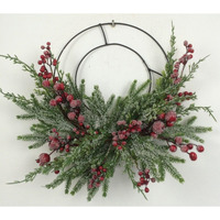 AI-FL7075-Q06 Half Christmas Green with Red Berries Wreath - Set of 6