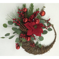 AI-FL7085-Q12 Horn of Plenty with Christmas Decor Wreath, Green, Red & Brown - Set of 12