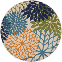 10 ft. Round Floral Power Loom Round Rug, Blue & Green