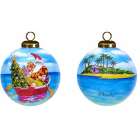 Rowing Santa Express Hand Painted Mouth Blown Glass Ornament, Multi Color