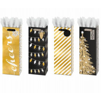 Christmas Festive Bottle Papercraft Gift Bag, Gold, White & Black