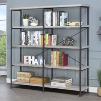 Grey Driftwood and Black Double-Wide Bookcase