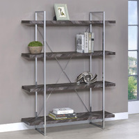 Rustic Grey Herringbone Bookcase with Full-Length Shelf