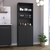 DEPOT E-SHOP Vinton 2-Door Bookcase with Upper Shelves, Black