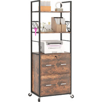 Vinsetto 2 Drawer Mobile File Cabinet with Lock & Hanging Bar, Rustic Brown