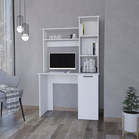 White 3-Tier Storage Shelves Computer Desk