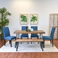 Amisos 6-Piece Dining Set, Hairpin Dining Table with 4 Chairs and a Wood Bench, 3 Color Options