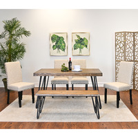 Amisos 6-Piece Dining Set, Hairpin Dining Table with 4 Chairs and a Wood Bench, 3 Color Options