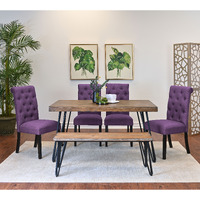 Ashford 6-Piece Dining Set, Hairpin Dining Table with 4 Chairs and Bench, 4 Color Options