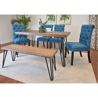 Ashford 6-Piece Dining Set, Hairpin Dining Table with 4 Chairs and Bench, 4 Color Options