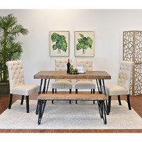 Ashford 6-Piece Dining Set, Hairpin Dining Table with 4 Chairs and Bench, 4 Color Options