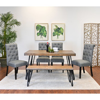 Ashford 6-Piece Dining Set, Hairpin Dining Table with 4 Chairs and Bench, 4 Color Options