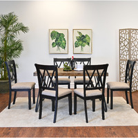 Arroyo 7-Piece Dining Set, Hairpin Dining Table with 6 Cross-back Chairs, Rich Black