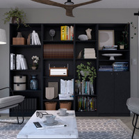 Black 4 Piece Living Room Set with 4 Bookcases