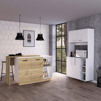 Dorchester 6-Shelf 6-Door 2-piece Kitchen Set, Kitchen Island and Pantry Cabinet White and Light Oak