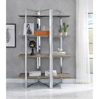 Natural and Chrome 4-Shelf Bookshelf