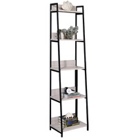 Natural and Black 5-tier Ladder Bookshelf