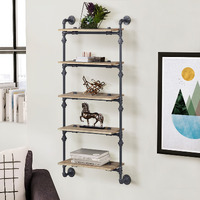 Oak and Sandy Black Rectangle 5-Tier Wall Shelf