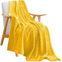 SOGA Yellow Throw Blanket Warm Cozy Striped Pattern Thin Flannel Coverlet Fleece Bed Sofa Comforter