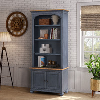 Bridgevine Home Americana 84 inch Universal Pier Bookcase, No Assembly Required, Corduroy Blue Finish