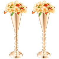 VEVOR 10PCS 43cm/16.9' Tall Wedding Flower Vase Metal Gold Trumpet for Tables