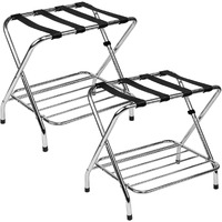 USTECH Luggage Rack-Double Tier, Chrome, Self Asssembly, Foldable Rack for Guest Room (Pack of 2)