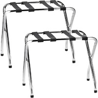 USTECH Luggage Rack-Single Tier, Chrome, Fully Asssembled, Foldable Rack for Guest Room (Pack of 2)