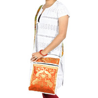 White Shoulder Sling Bag Silk Brocade Animal Indian Cross Body Bag Women's Gift