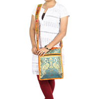 Ladies Girls Shoulder Bag Silk Brocade Peacock Design Cross Body Bag Exclusive