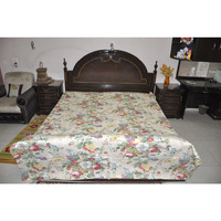 Bedspread Indian Cotton Floral White Bed Cover Coverlet 110X87 Inch