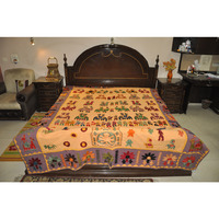 Embroidered Bedspread Elephant Cotton Yellow Flat Double Bedsheet