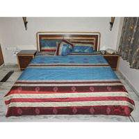 Indian Silk Full Bedspread Cushion Cover Set of 5 Pc Turquoise House Warming Bedshet