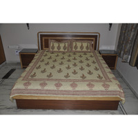 Vintage Bedspread Cotton Beige Printed Bedsheet Bedding Pillowcase Set