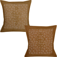 Indian Cotton Cushion Covers Pair Brown Sofa Decorative Square Pillow Cases 40 Cm