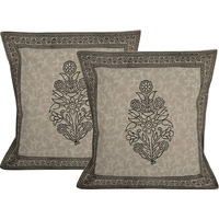 Indian Cotton Cushion Covers Set Flower Printed Grey Retro Pillowcases Throw 16 Inch